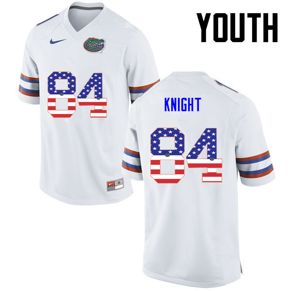 Youth Florida Gators #84 Camrin Knight College Football USA Flag Fashion Jerseys-White